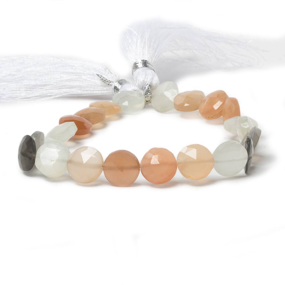9mm Multi Color Moonstone faceted coin beads 8 inch 23 pieces (ONLINE ORDER ONLY)