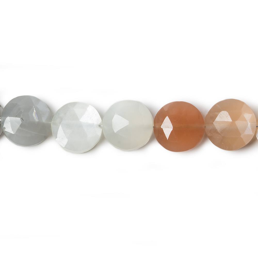 9mm Multi Color Moonstone faceted coin beads 8 inch 23 pieces (ONLINE ORDER ONLY)