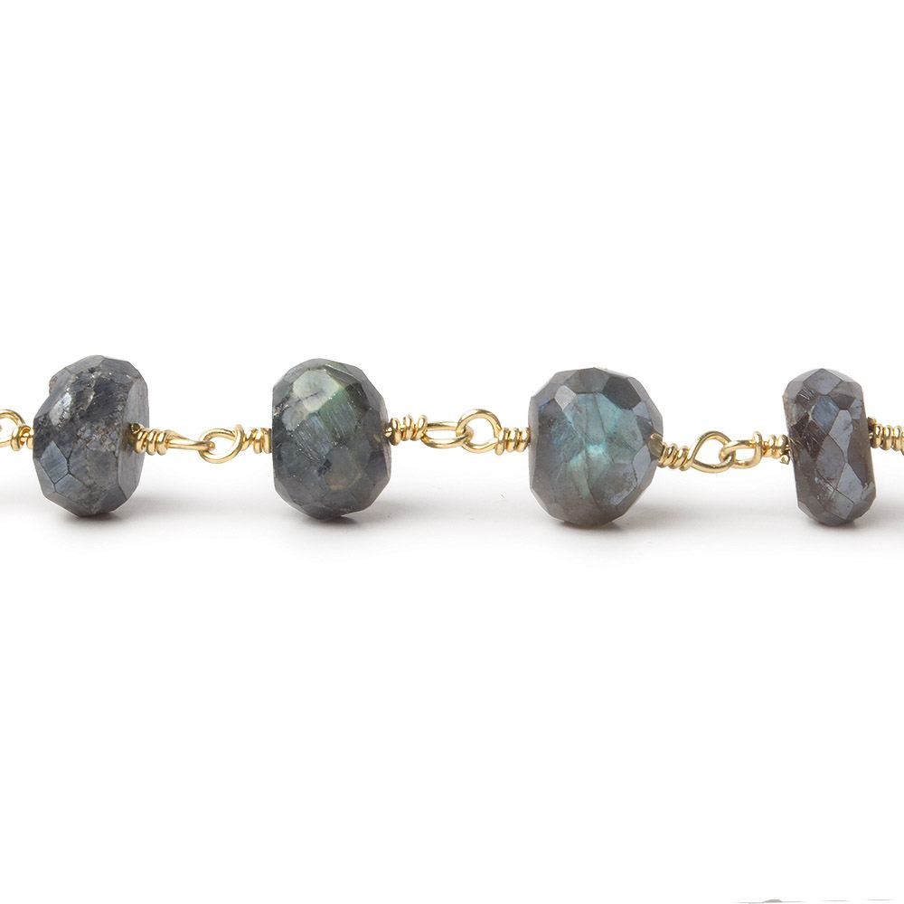9mm Mystic Labradorite faceted rondelle Gold Plated Chain by the foot 22 pcs (ONLINE ORDER ONLY)