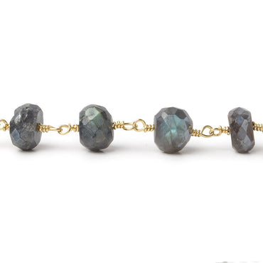 9mm Mystic Labradorite faceted rondelle Gold Plated Chain by the foot 22 pcs (ONLINE ORDER ONLY)