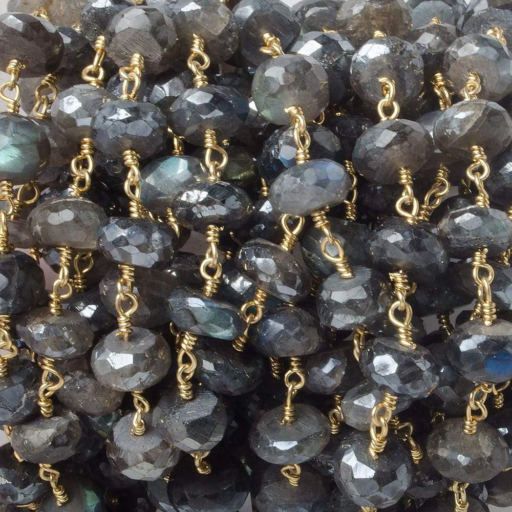9mm Mystic Labradorite faceted rondelle Gold Plated Chain by the foot 22 pcs (ONLINE ORDER ONLY)