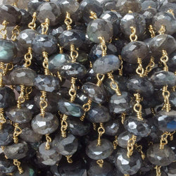 9mm Mystic Labradorite faceted rondelle Gold Plated Chain by the foot 22 pcs (ONLINE ORDER ONLY)