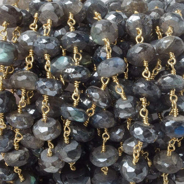 9mm Mystic Labradorite faceted rondelle Gold Plated Chain by the foot 22 pcs (ONLINE ORDER ONLY)