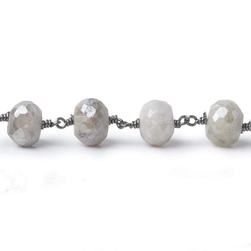9mm Mystic Platinum Grey Moonstone faceted rondelle Black Gold Chain by the foot 24 pcs (ONLINE ORDER ONLY)