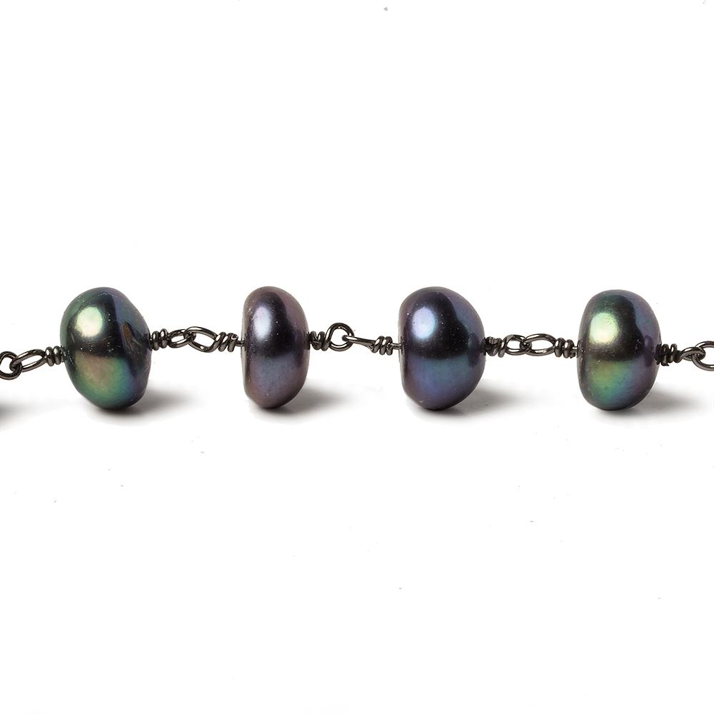 9mm Peacock Center Drill Button Black Gold .925 Silver Chain by the foot 24 pieces (ONLINE ORDER ONLY)