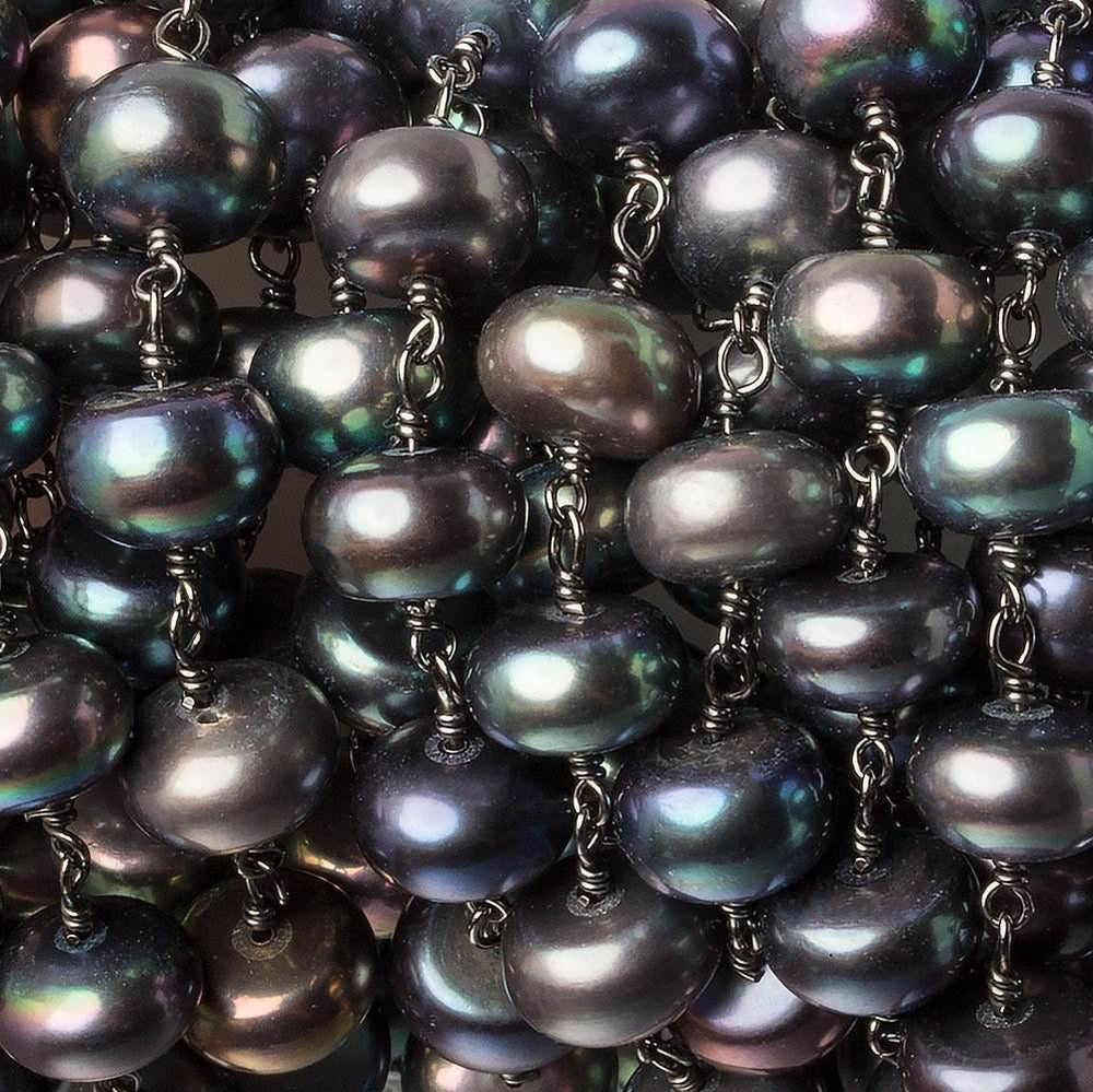 9mm Peacock Center Drill Button Black Gold .925 Silver Chain by the foot 24 pieces (ONLINE ORDER ONLY)