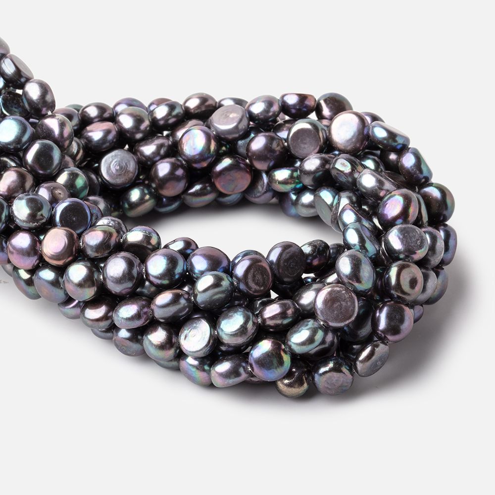 9mm Peacock Navy Button Freshwater Pearls 16 inch 45 pieces (ONLINE ORDER ONLY)