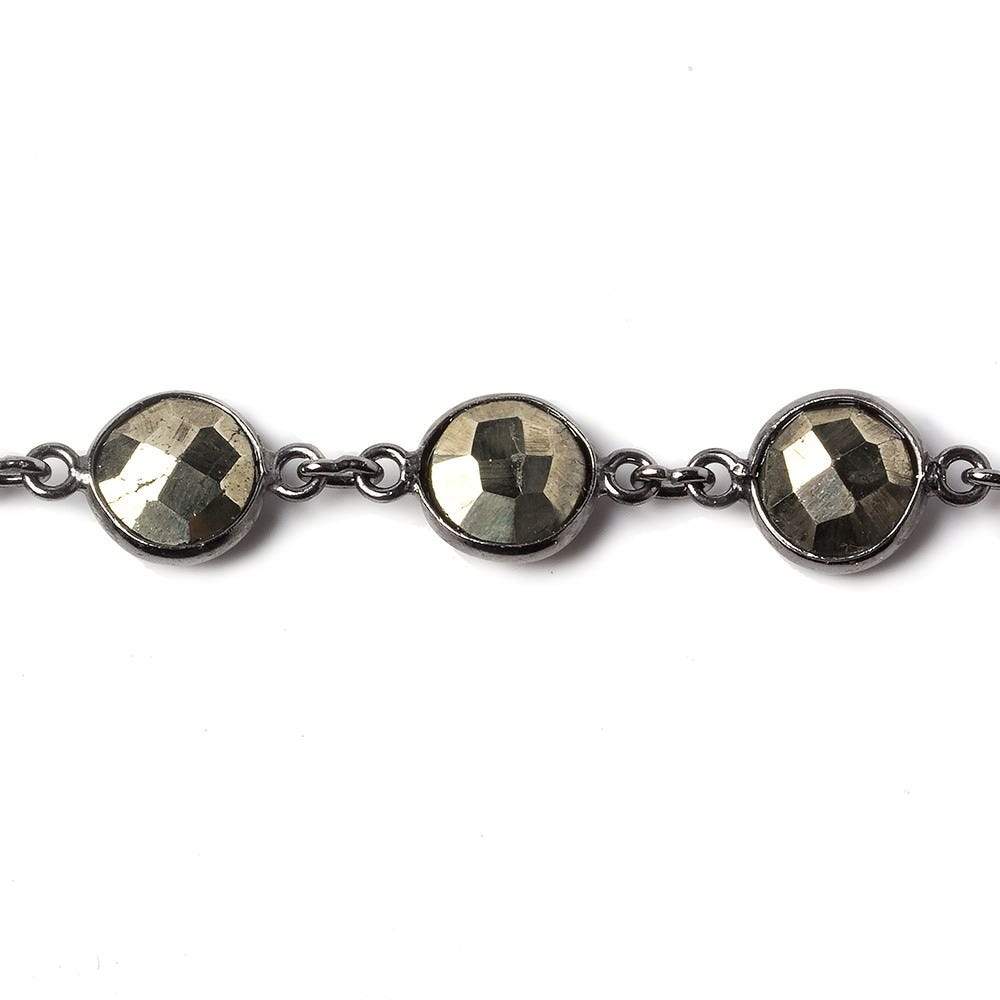 9mm Pyrite coin Oxidized Silver .925 Bezeled Chain by the foot 18 pcs (ONLINE ORDER ONLY)