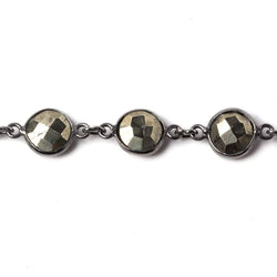 9mm Pyrite coin Oxidized Silver .925 Bezeled Chain by the foot 18 pcs (ONLINE ORDER ONLY)