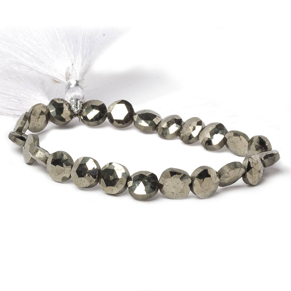 9mm Pyrite faceted coin beads 8 inch 23 pieces (ONLINE ORDER ONLY)