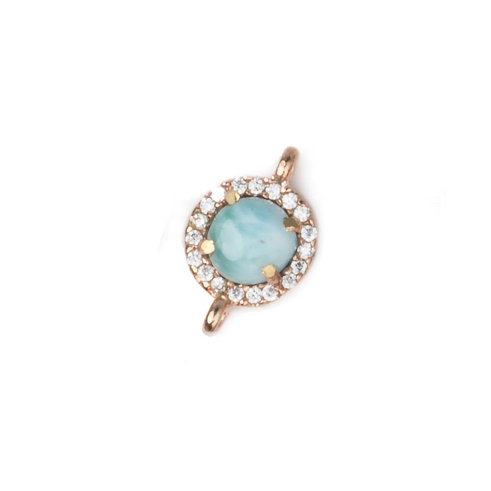 9mm Rose Gold Bezel White CZ and Larimar Coin Connector 1 focal piece (ONLINE ORDER ONLY)