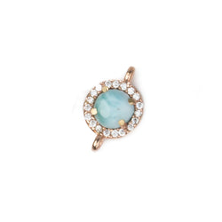 9mm Rose Gold Bezel White CZ and Larimar Coin Connector 1 focal piece (ONLINE ORDER ONLY)