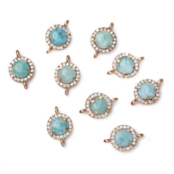 9mm Rose Gold Bezel White CZ and Larimar Coin Connector 1 focal piece (ONLINE ORDER ONLY)