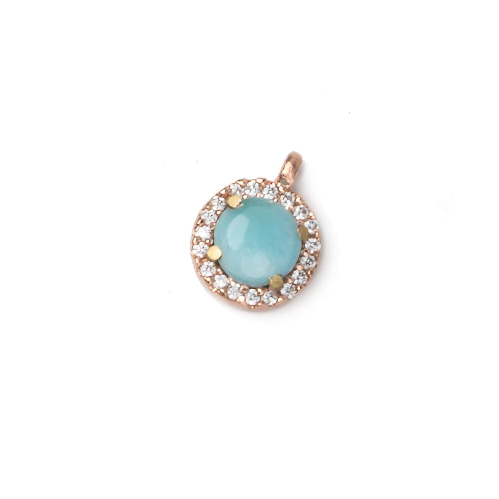 9mm Rose Gold Bezel White CZ and Larimar Coin Pendant 1 focal piece (ONLINE ORDER ONLY)