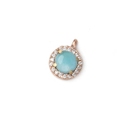 9mm Rose Gold Bezel White CZ and Larimar Coin Pendant 1 focal piece (ONLINE ORDER ONLY)