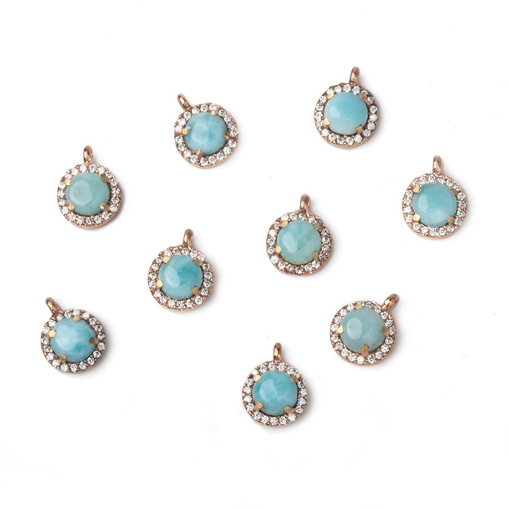 9mm Rose Gold Bezel White CZ and Larimar Coin Pendant 1 focal piece (ONLINE ORDER ONLY)