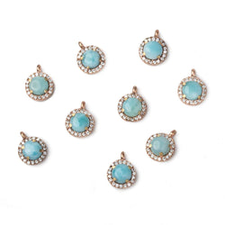 9mm Rose Gold Bezel White CZ and Larimar Coin Pendant 1 focal piece (ONLINE ORDER ONLY)