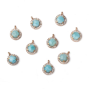 9mm Rose Gold Bezel White CZ and Larimar Coin Pendant 1 focal piece (ONLINE ORDER ONLY)