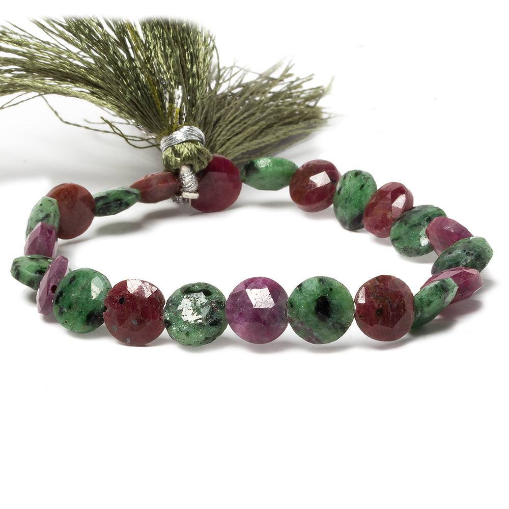 9mm Ruby in Zoisite faceted coin beads 8 inch 23 pieces (ONLINE ORDER ONLY)
