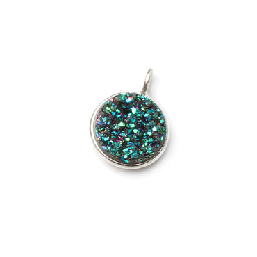9mm Silver .925 Bezel Mermaid Green Drusy Coin Pendant 1 piece with side facing ring (ONLINE ORDER ONLY)