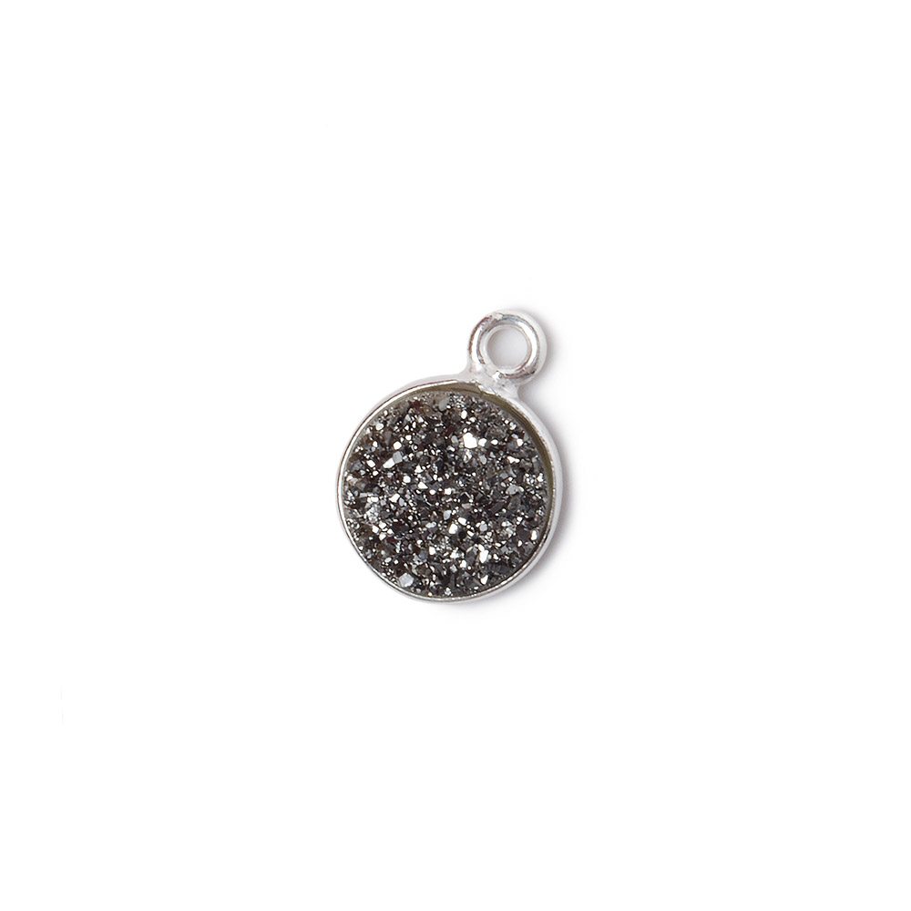 9mm Silver .925 Bezel Metallic Platinum Drusy Coin Pendant  1 piece (ONLINE ORDER ONLY)