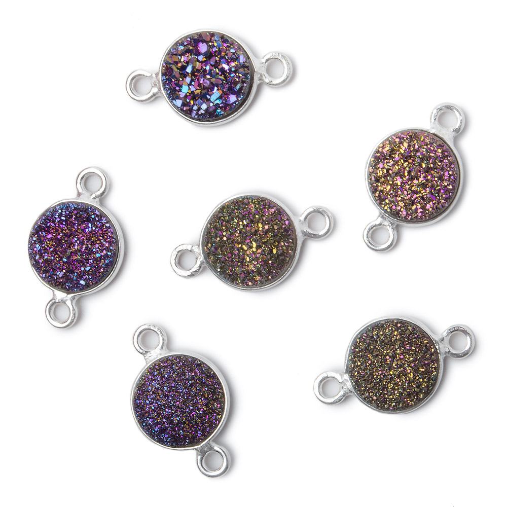 9mm Silver .925 Bezel Mystic Peacock Drusy Drusy Coin Connector 1 piece (ONLINE ORDER ONLY)
