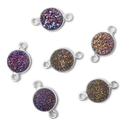 9mm Silver .925 Bezel Mystic Peacock Drusy Drusy Coin Connector 1 piece (ONLINE ORDER ONLY)