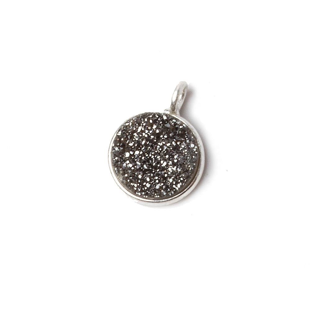 9mm Silver .925 Bezel Platinum Drusy Coin Pendant 1 piece with side facing ring (ONLINE ORDER ONLY)