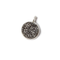 9mm Silver .925 Bezel Platinum Drusy Coin Pendant 1 piece with side facing ring (ONLINE ORDER ONLY)