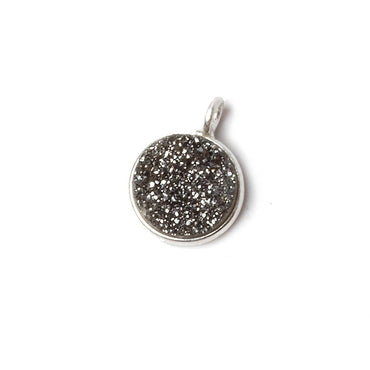 9mm Silver .925 Bezel Platinum Drusy Coin Pendant 1 piece with side facing ring (ONLINE ORDER ONLY)