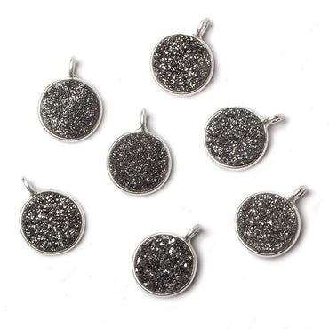 9mm Silver .925 Bezel Platinum Drusy Coin Pendant 1 piece with side facing ring (ONLINE ORDER ONLY)