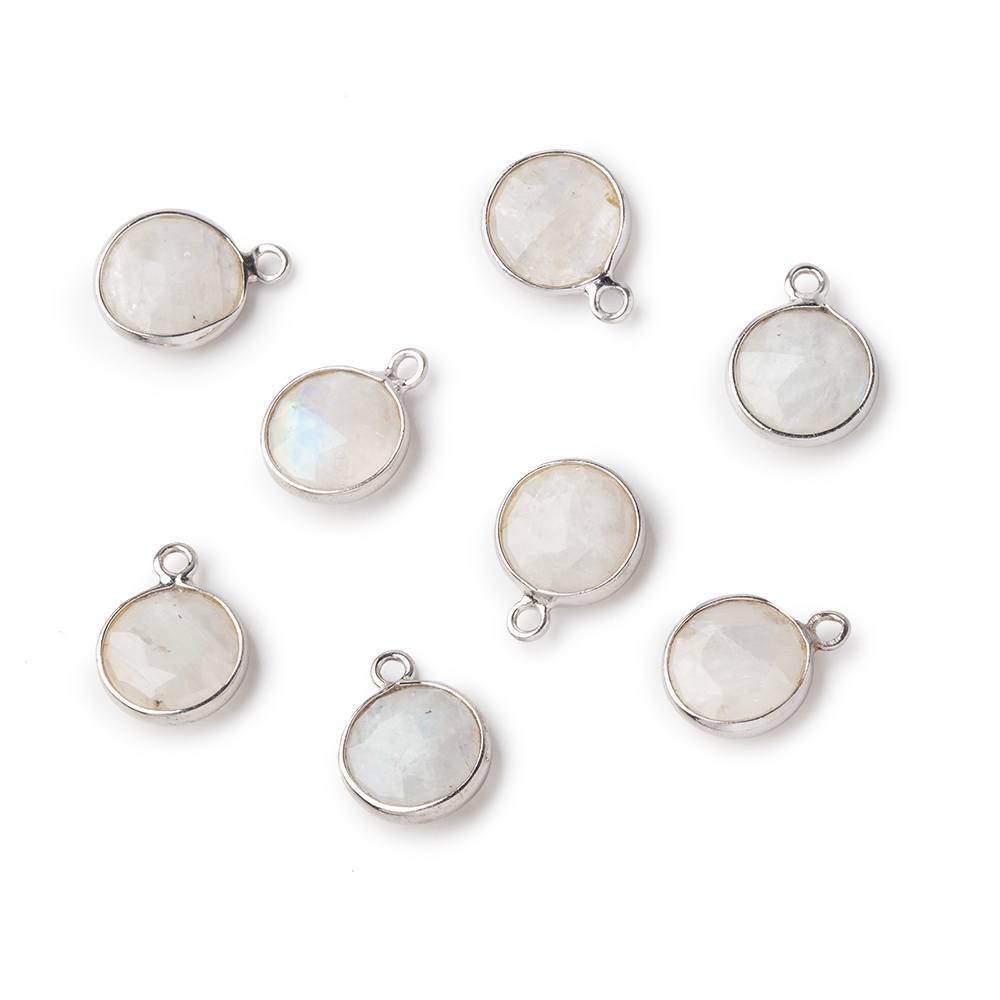 9mm Silver .925 Bezel Rainbow Moonstone faceted coin focal Pendant 1 piece (ONLINE ORDER ONLY)
