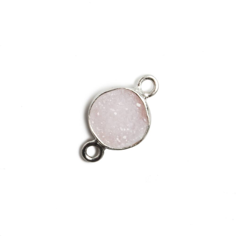 9mm Silver Bezel Ballet Pink Drusy Coin 2 ring Charm Connector 1 piece (ONLINE ORDER ONLY)