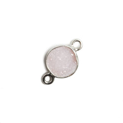 9mm Silver Bezel Ballet Pink Drusy Coin 2 ring Charm Connector 1 piece (ONLINE ORDER ONLY)