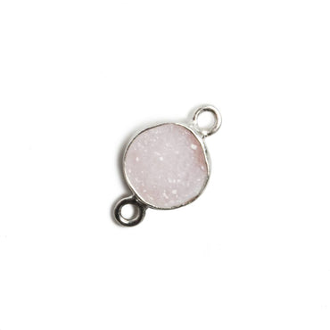 9mm Silver Bezel Ballet Pink Drusy Coin 2 ring Charm Connector 1 piece (ONLINE ORDER ONLY)