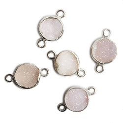 9mm Silver Bezel Ballet Pink Drusy Coin 2 ring Charm Connector 1 piece (ONLINE ORDER ONLY)