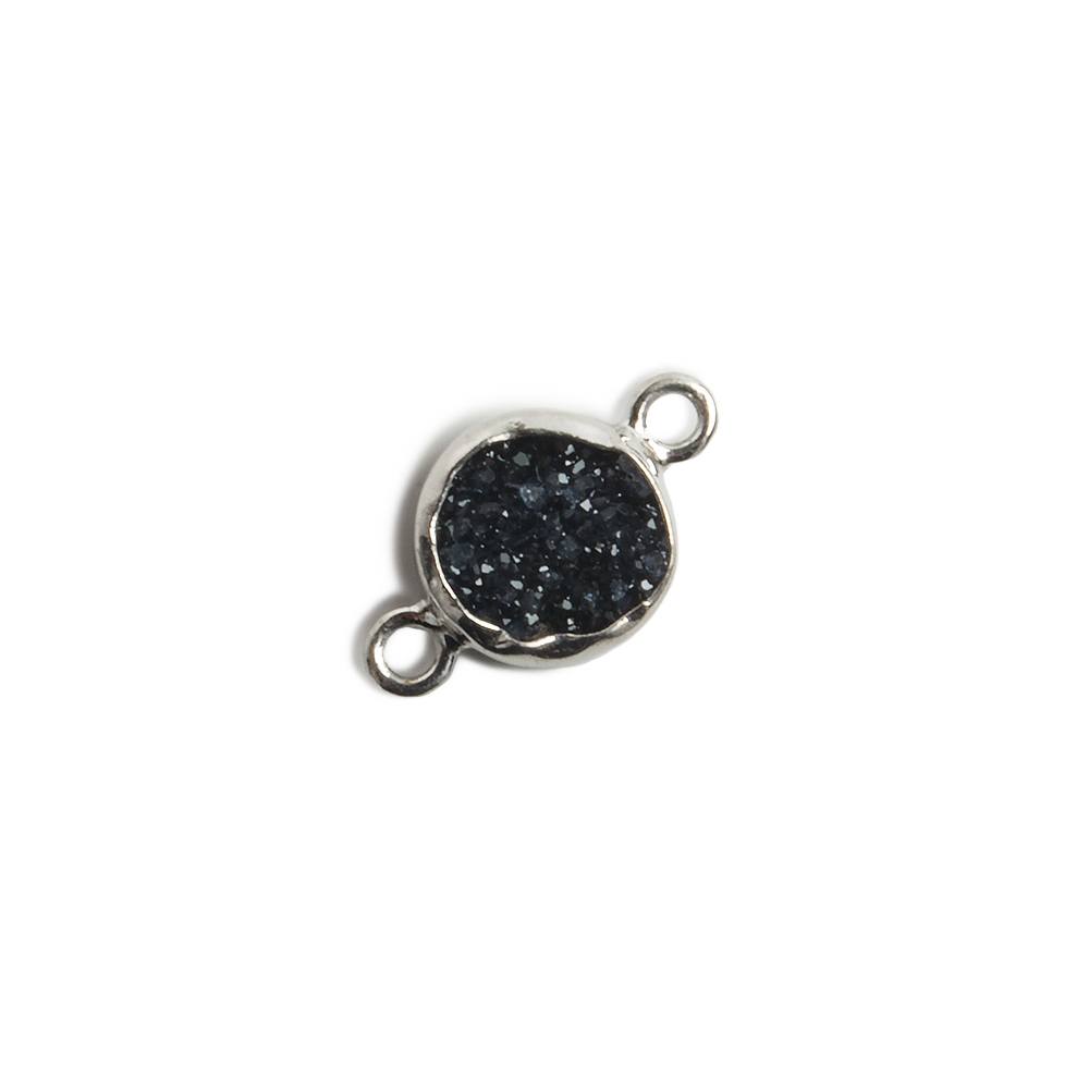 9mm Silver Bezel Black Drusy Coin 2 ring Charm Connector 1 piece (ONLINE ORDER ONLY)
