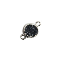 9mm Silver Bezel Black Drusy Coin 2 ring Charm Connector 1 piece (ONLINE ORDER ONLY)