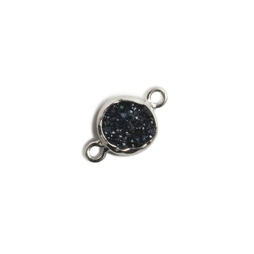9mm Silver Bezel Black Drusy Coin 2 ring Charm Connector 1 piece (ONLINE ORDER ONLY)