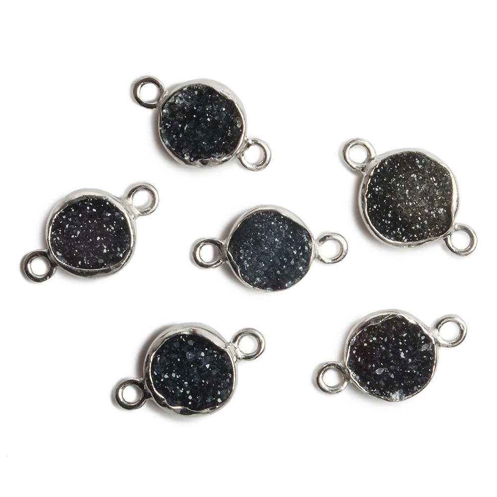 9mm Silver Bezel Black Drusy Coin 2 ring Charm Connector 1 piece (ONLINE ORDER ONLY)