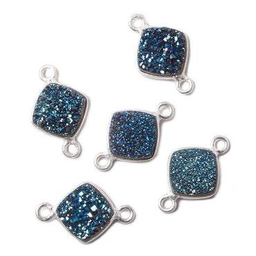 9mm Silver Bezel Metallic Aegean Blue Drusy Square Connector 1 piece (ONLINE ORDER ONLY)