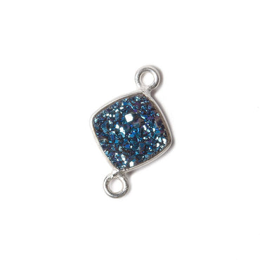 9mm Silver Bezel Metallic Aegean Blue Drusy Square Connector 1 piece (ONLINE ORDER ONLY)
