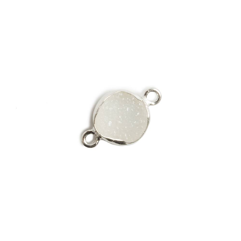 9mm Silver Bezel White Drusy Coin 2 ring Charm Connector 1 piece (ONLINE ORDER ONLY)