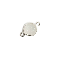 9mm Silver Bezel White Drusy Coin 2 ring Charm Connector 1 piece (ONLINE ORDER ONLY)