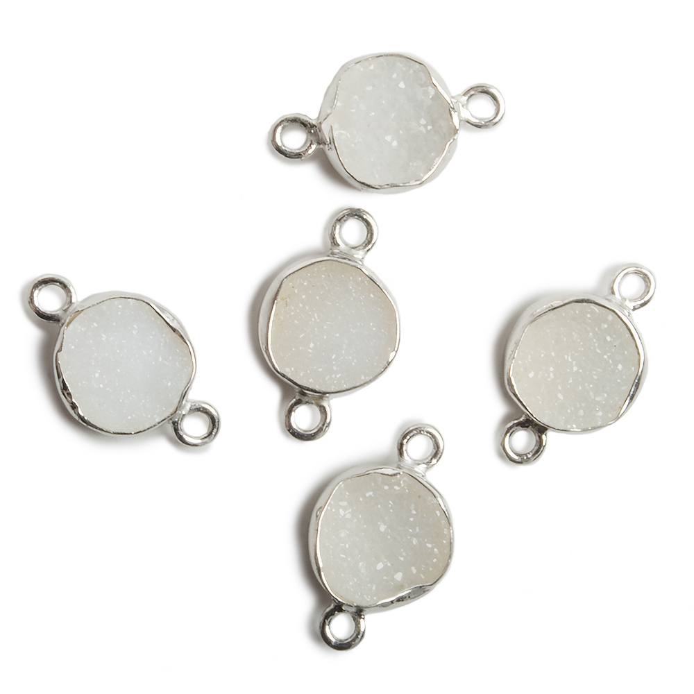 9mm Silver Bezel White Drusy Coin 2 ring Charm Connector 1 piece (ONLINE ORDER ONLY)