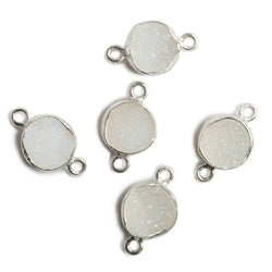 9mm Silver Bezel White Drusy Coin 2 ring Charm Connector 1 piece (ONLINE ORDER ONLY)
