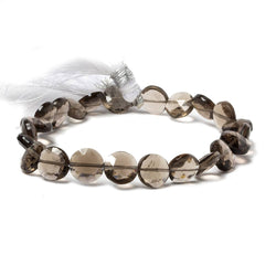 9mm Smoky Quartz faceted coin beads 8 inch 23 pieces (ONLINE ORDER ONLY)