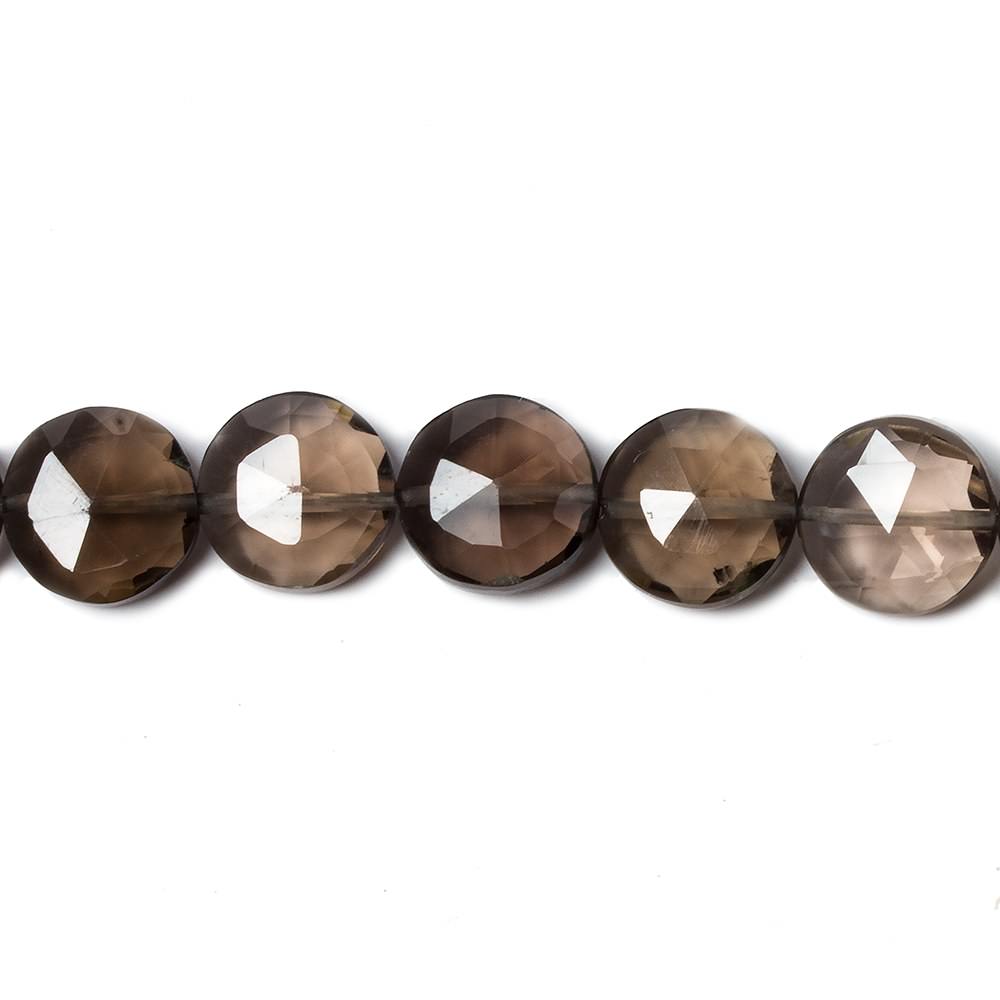 9mm Smoky Quartz faceted coin beads 8 inch 23 pieces (ONLINE ORDER ONLY)