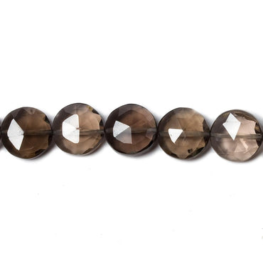 9mm Smoky Quartz faceted coin beads 8 inch 23 pieces (ONLINE ORDER ONLY)