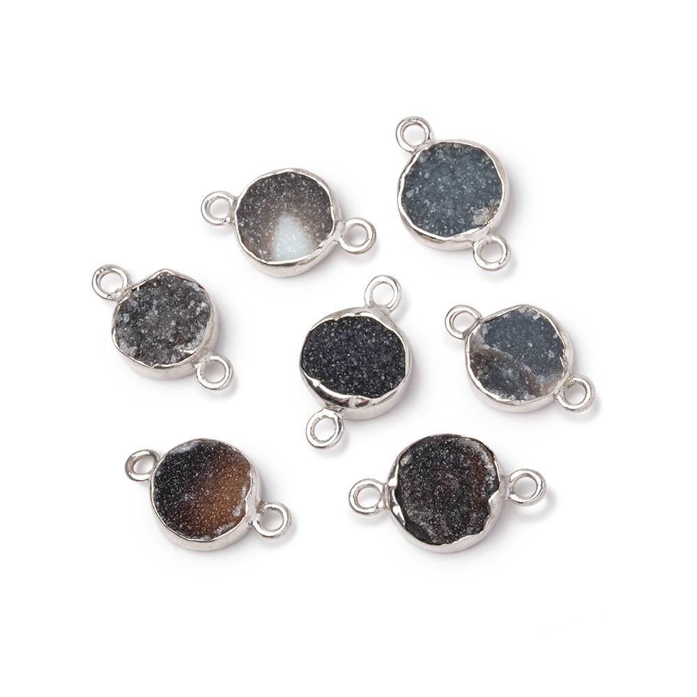9mm Sterling Silver Bezel Black Drusy Coin Connector 1 piece (ONLINE ORDER ONLY)